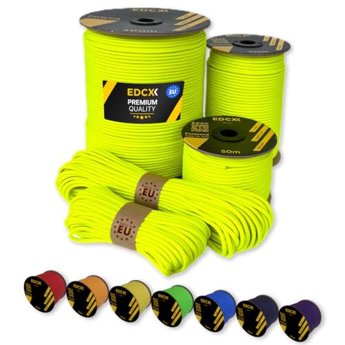 EdcX Paracord 4 mm, 35+ Volltonfarben (10 m, 15 m, 30 m, 50 m, 100 m, 300 m) | Ideal zum Basteln, Camping, Outdoor | 100% Nylonseil 4 mm| Taktische Schnur 550 Typ III (Sofit Yellow, 10 m) von EdcX