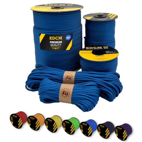 EdcX Paracord 4 mm, 35+ Volltonfarben (10 m, 15 m, 30 m, 50 m, 100 m, 300 m) | Ideal zum Basteln, Camping, Outdoor | 100% Nylonseil 4 mm| Taktische Schnur 550 Typ III (Turquoise, 15 m) von EdcX