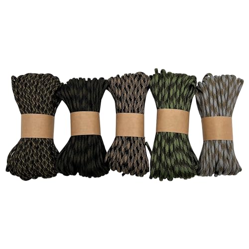 EdcX Paracord 4 mm, Military Set (6x5m und 5x10m) | Ideal zum Basteln, Camping, Outdoor | 100% Nylonseil 4 mm| Taktische Schnur 550 Typ III - Camo Set (5x10m) von EdcX