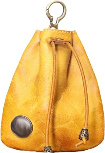 Handgefertigte Retro-Aufbewahrungstasche aus Rindsleder, tragbare Retro-Schlüsseltasche, Retro-Münzgeldbörse, handgefertigte Ledergeldbörse, einfache handgefertigte Tasche für Damen, gelb, Retro-Stil von Eeiiey