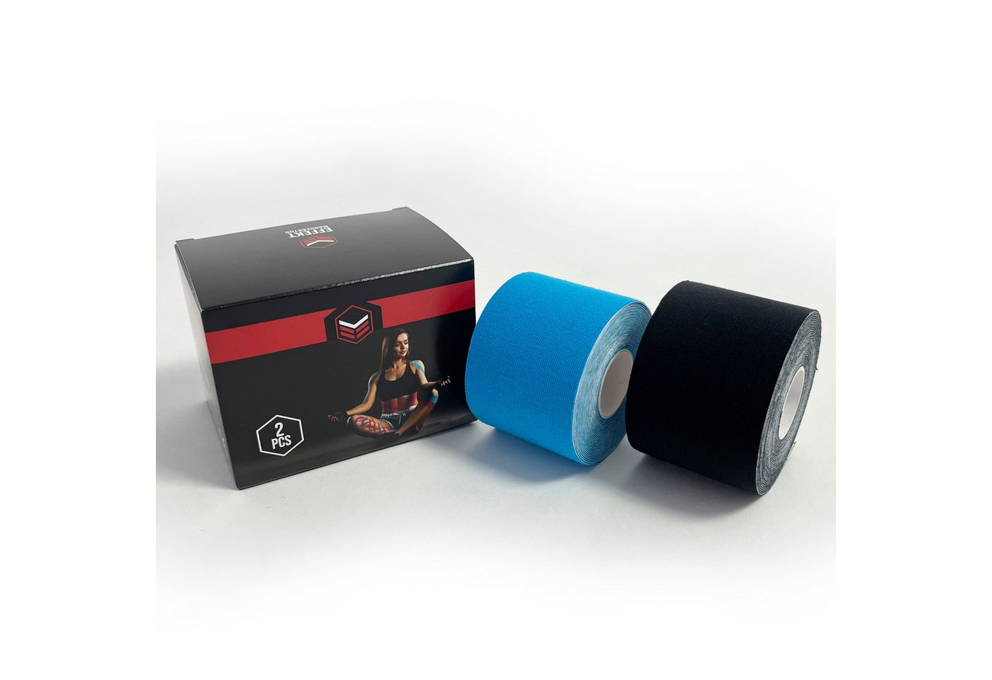 Effekt Manufaktur Kinesiologie-Tape - 2 Rollen – 500 x 5 cm – Kinesiotape in blau und schwarz (2-St) 50-60 % Dehnbarkeit von Effekt Manufaktur