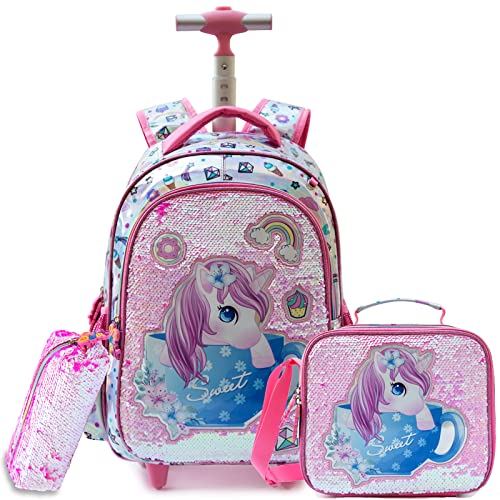 Egchescebo Rucksack Mädchen Schulranzen Trolley Schulrucksack Teenager 3PCS Kinder Schultrolley Geeignet für Schule und Reise,Essensbeutel und Federmäppchen,Mädchen Rosa Einhorn Trolley Rucksack Egchescebo Rucksack Mädchen Schulranzen Trolley Schulrucksack Teenager 3PCS Kinder Schultrolley Geeignet für Schule und Reise,Essensbeutel und Federmäppchen,Mädchen Rosa Einhorn Trolley Rucksack von Egchescebo