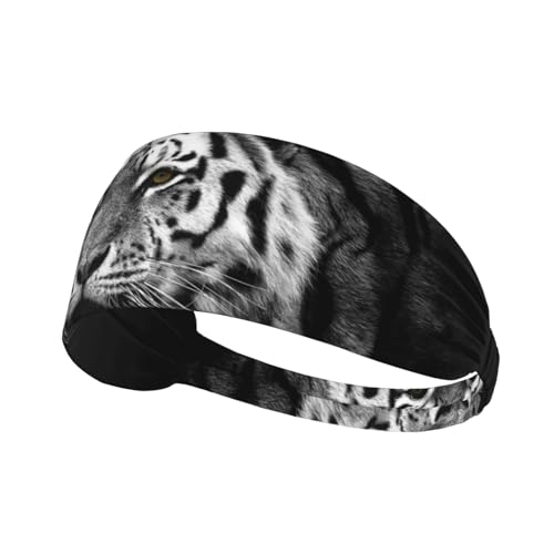 Sport-Stirnband, elastische Stirnbänder, Schweißbänder, Haarband für Fitnessstudio, Radfahren, Tennis,Schwarz-weißer Tiger von EgoMed