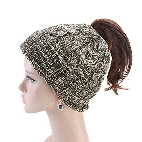 Egurs Damen Pferdeschwanz Mützen Winter Warm Strickmütze mit Zopfloch Ponytail Cap Schwarz von Egurs