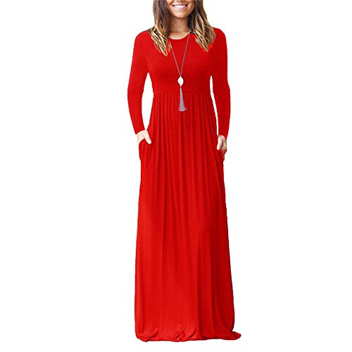 Egurs Frauen Plus Size Langarm Kleid Casual Plain Lose Einfarbig Bodenlangen Langen Maxi Kleider mit Taschen von Egurs