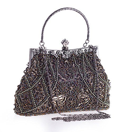 Egurs Handtasche 20er Jahre Stil Damen Vintage Perlen Abendtasche Clutch Handtasche Schultertasche Elegant Umhängetasche Hand-Tasche Geldbeutel für Hochzeit Braut Abschlussball Party Dunkelgrau Egurs Handtasche 20er Jahre Stil Damen Vintage Perlen Abendtasche Clutch Handtasche Schultertasche Elegant Umhängetasche Hand-Tasche Geldbeutel für Hochzeit Braut Abschlussball Party Dunkelgrau von Egurs