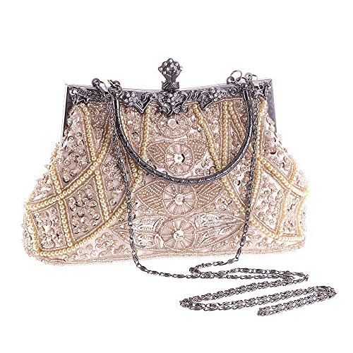 Egurs Handtasche 20er Jahre Stil Damen Vintage Perlen Abendtasche Clutch Handtasche Schultertasche Elegant Umhängetasche Hand-Tasche Geldbeutel für Hochzeit Braut Abschlussball Party apricot Egurs Handtasche 20er Jahre Stil Damen Vintage Perlen Abendtasche Clutch Handtasche Schultertasche Elegant Umhängetasche Hand-Tasche Geldbeutel für Hochzeit Braut Abschlussball Party apricot von Egurs