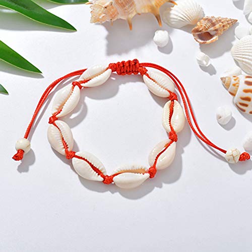 Egurs Hawaiian Style Armband Natürliche Muschel Handgewebte Verstellbare Fußkette Meer Strand Ferien Rot von Egurs