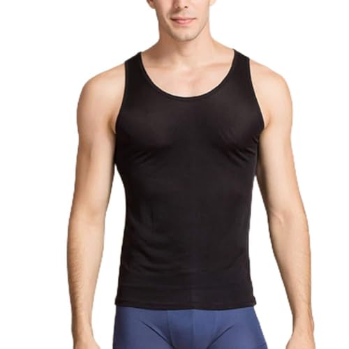 Egurs Herren Tank Top Tanktop aus 102% Natur Seide Sanft Komfortabel ärmelloses T-Shirtsschwarz 2XL von Egurs