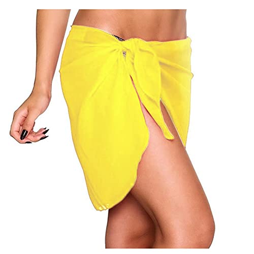 Egurs Strand Wrap Sarong Vertuschung Chiffon Badeanzug Wickelröcke Damen Sommer Strand Sarong Halb Bademode Bikini Cover Up Sexy Strandkleid Urlaubszubehör gelb von Egurs