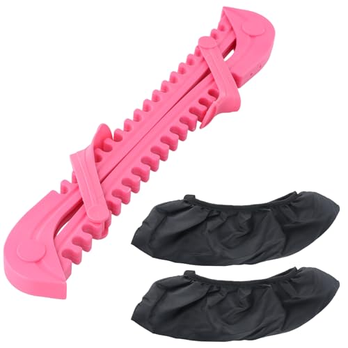 Schlittschuhschutz, 1 Paar Kufenschoner Schlittschuhe + 1 Paar Schlittschuh Staubschutzhülle, Kufenschoner Eiskunstlauf, Verstellbare Schlittschuhprotektoren für Erwachsene Kinder (Rosa) von Ehuihuan