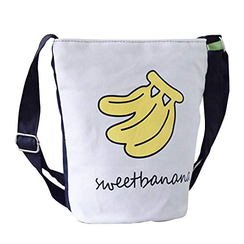 Eighosee Schulmädchen Canvas Schulter Tier Banane Prints Schulter & Crossbody Handtaschen-Banane, Weiß/Gelb, Einheitsgröße von Eighosee