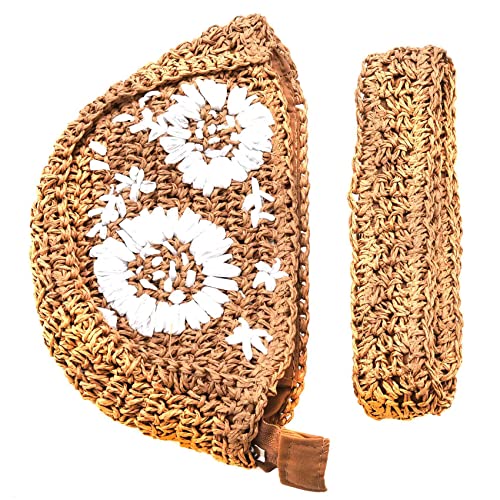 Eighosee Stroh-Gürteltasche mit Blumenmuster, für Damen und Herren, kann mit Handygeldbörse und Damentasche ausgestattet werden (beige), beige, Einheitsgröße von Eighosee