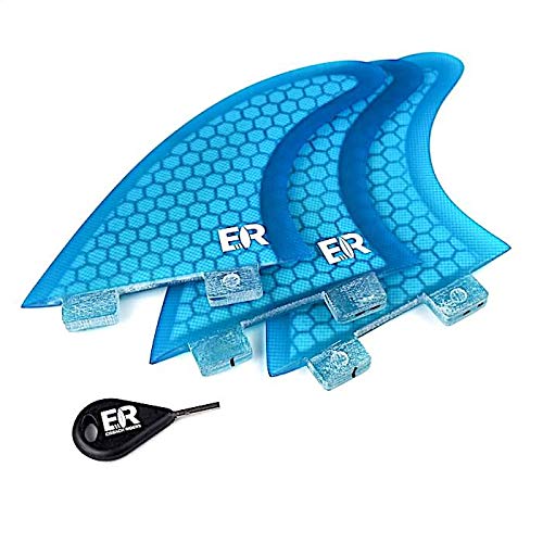 Eisbach Riders Surfboard FCS Fiberglass Honeycomb Fin Thruster Set mit Fin Key - Finnen Flossen für Surfbrett und SUP (Blau, Größe G7 - Large) von Eisbach Riders