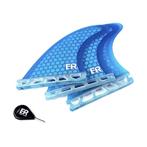 Eisbach Riders Surfboard Future Fiberglass Honeycomb Fin Thruster Set mit Fin Key (Größe Small/Large) - Finnen Flossen für Surfbrett und SUP (Blau, G3 - Small) von Eisbach Riders