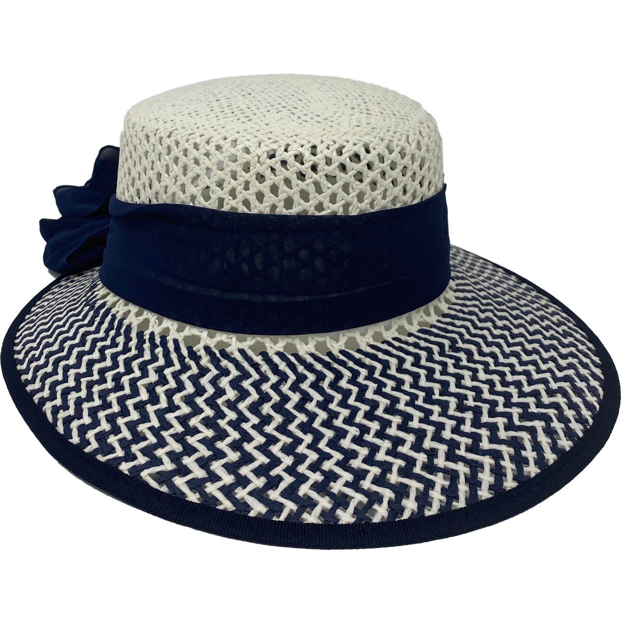 ER Panama Hut Damen weiß mit blauer Schleife von Ekomi