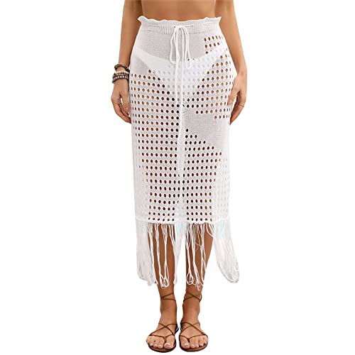 Eladcncmc Frauen Häkeln Badeanzug Strand Kleid Bademode Up Semi Sheer Sarongs Badeanzug Bikinis Wickelrock von Eladcncmc