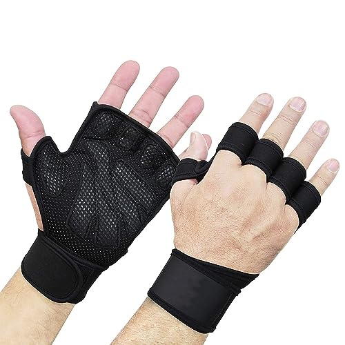 Eladcncmc Gewichtheber-Handschuhe mit Handgelenkstütze, Halbfinger, Fahrradhandschuhe, Fitnessstudio, Workout, Handschuhe für Klimmzüge, Fitness, hängen von Eladcncmc