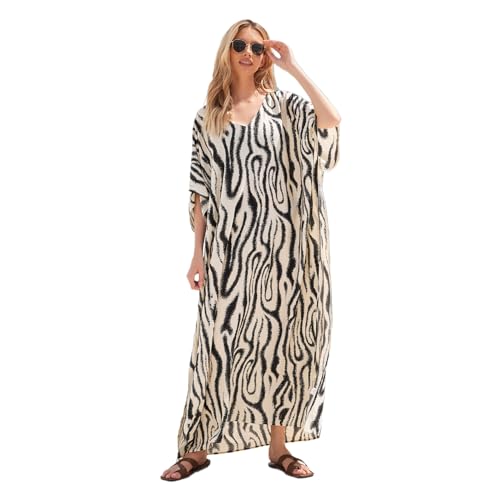 Eladcncmc Strandkleid Aufdruck Ganzlang Strandkleid Lockeres Lässiges Überkleid Bedrucktes Kaftan Kleid Überwurf von Eladcncmc