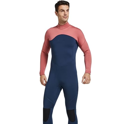 Herren-Neoprenanzug, ultra-dehnbar, 5 mm, Neopren-Badeanzug, Reißverschluss hinten, Ganzkörper-Tauchanzug, einteilig, zum Schnorcheln, Tauchen, Schwimmen, Surfen (Rosa, L) von Elaineeu