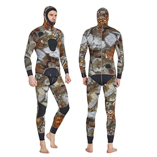 Herren Neoprenanzug 5 mm Tauchanzug Warm Langarm Badeanzug Zweiteiliger Dicker Quallenanzug Angelanzug Camouflage (Mix Grün, XL) von Elaineeu