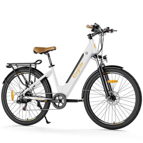 Eleglide T1 Step-Thru E-Bike, Elektrofahrrad 27.5'' Trekkingrad E-Cityrad mit 36V 13Ah Lithium-Akku bis zu 100KM Lange Range, 250W Motor, EU-konformes E Bike, LCD Display (Weiß) von Eleglide