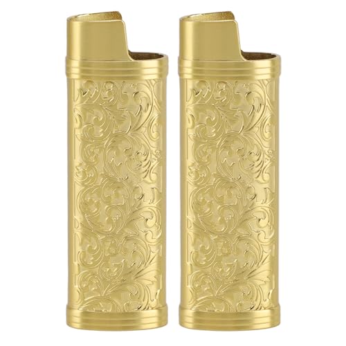 Lighter Case Cover Vintage Style Floral Stamped Zinc Alloy Shell for Lighter Protection，2PCS (Gold) von Elelif