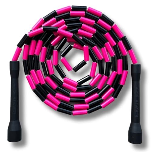 Elevate Beaded Jump Rope - Professional Jump Rope with an adjustable length up to max. 3 mt, thickness 3mm poly cord/8mm including perlen, weight 0.1 kg. (Schwarz/Rosa) von Elevate Rope