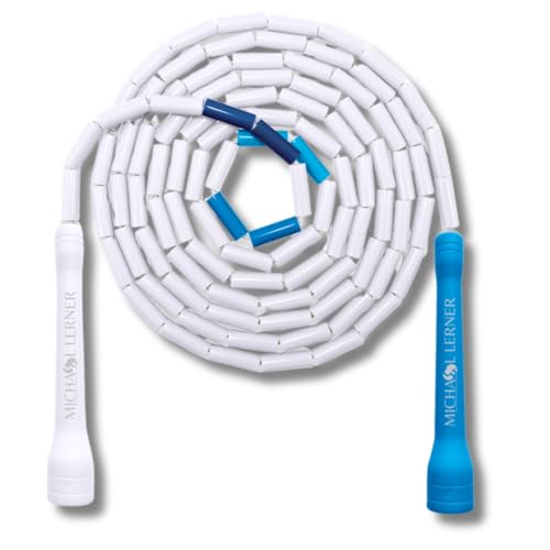 Elevate Rope Professionelles Perlen-Springseil - 3m Verstellbar, Qualitätsperlen & Polyschnur - Für Freestyle, Cardio & Tricks - Geeignet für Alle Niveaus & Innen/Außen. (Blue White) von Elevate Rope