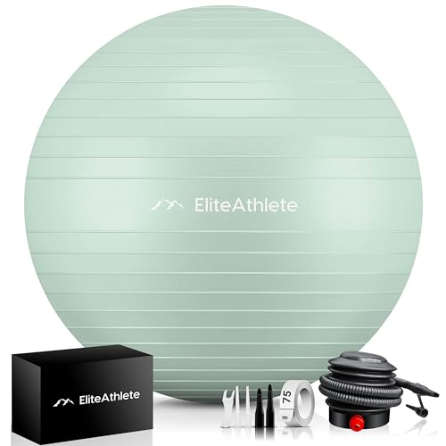 EliteAthlete Gymnastikball Sitzball Büro ergonomisch mit Anti Burst System - Fitness Pilates Schwangerschaft - Schwangerschaftsball Fitnessball Yogaball - Yoga Ball 55cm inkl. Luftpumpe von EliteAthlete