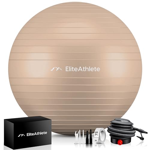 EliteAthlete Gymnastikball Sitzball Büro ergonomisch mit Anti Burst System - Fitness Pilates Schwangerschaft - Schwangerschaftsball Fitnessball Yogaball - Yoga Ball 75cm inkl. Luftpumpe von EliteAthlete