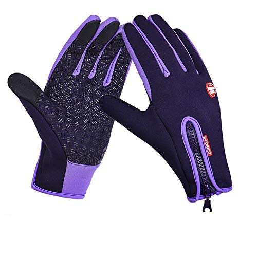 Elonglin Handschuhe Unisex Sport Fahrrad Handschuhe Winter Herbst Verstellbar Wasserdicht Touchscreen Handschuhe Winddicht Thermo Silikon Anti-Rutsch für Outedoor Sport S Silicone Purple von Elonglin