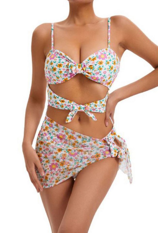 Elowen Triangel-Bikini Schnür-Badeanzug mit frischem, floralem Triangel-Schleier von Elowen