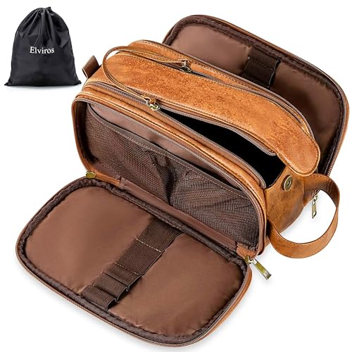 Wasserfeste Ledertoilettenbeutel für Männer Große Reisewaschtasche Rasieren Dopp Kit Badezimmer Fitnessstudio Toilettenartikel Makeup Organizer mit Nass-Trocken-Tasche Braun Wasserfeste Ledertoilettenbeutel für Männer Große Reisewaschtasche Rasieren Dopp Kit Badezimmer Fitnessstudio Toilettenartikel Makeup Organizer mit Nass-Trocken-Tasche Braun von Elviros