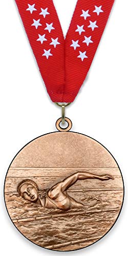 Emblemarket – Anpassbare Metallmedaille – Schwimmen der Frauen – Bronze Farbe – 6,4 cm – Auswahl an Bändern enthalten Emblemarket – Anpassbare Metallmedaille – Schwimmen der Frauen – Bronze Farbe – 6,4 cm – Auswahl an Bändern enthalten von Emblemarket
