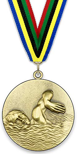Emblemarket – Anpassbare Metallmedaille – Schwimmen der Manner – Gold Farbe – 6,4 cm – Auswahl an Bändern enthalten Emblemarket – Anpassbare Metallmedaille – Schwimmen der Manner – Gold Farbe – 6,4 cm – Auswahl an Bändern enthalten von Emblemarket