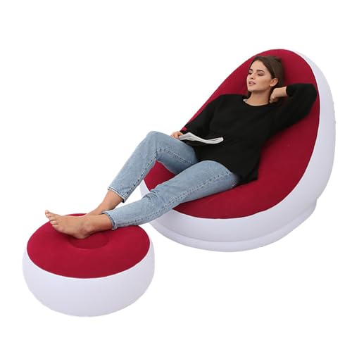 Emoshayoga Aufblasbarer Stuhl, Faltbarer Aufblasbarer Loungesessel mit Fußhocker für Reisen (Rot) von Emoshayoga