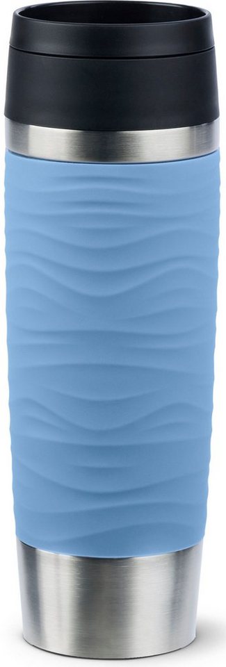 Emsa Thermobecher Travel Mug Classic Wave, Edelstahl, Kunststoff, Silikon, 100% dicht, spülmaschinenfest, 360°-Trinköffnung von Emsa