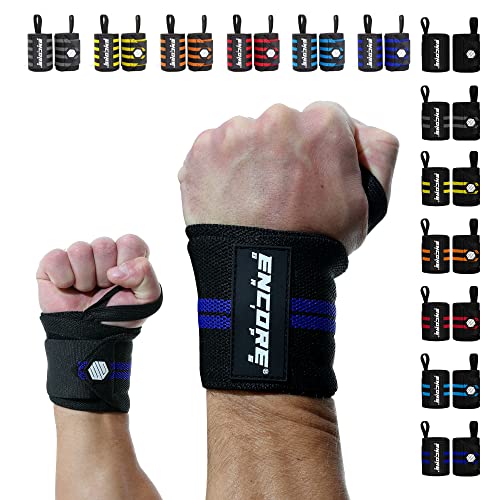 Encore Grips® Handgelenk Bandagen für Bodybuilding, Kraftsport, Crossfit, krafttraining Bandage, Handgelenkbandage für Fitness, Handgelenkstütze, Handgelenkschoner, Wrist Wraps (Schwarz-Blau-V1) von Encore Grips