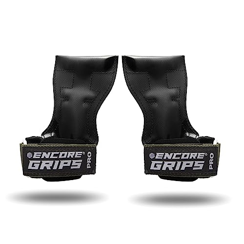 Encore Grips® Zughilfen für Krafttraining Fitness Bodybuilding Gewichteheben Kraftsport Lifting, mit Handgelenk Handbandage Gewichte Training Handschuhe Griffe Gym Equipment (Army Grün, S) von Encore Grips