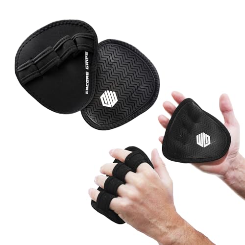 Griffhilfen Kraftsport, Griffpolster Griffpads für,Krafttraining, Fitness, Bodybuilding, Klimmzüge, 1 Paar Neopren Grip Pads Handgriffe, Trainings Pads, Cross-Training, Trainingshandschuhen (Schwarz) von Encore Grips