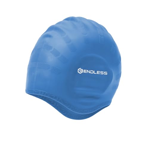 Endless EL1023 Comfortable Silicon Swimming Cap with Ergonomic Ear Pockets | Blue | Material : Silicon | Fully Elastic Waterproof Cap for Long and Short Hair with Thicker Edge | for Women and Men von Endless