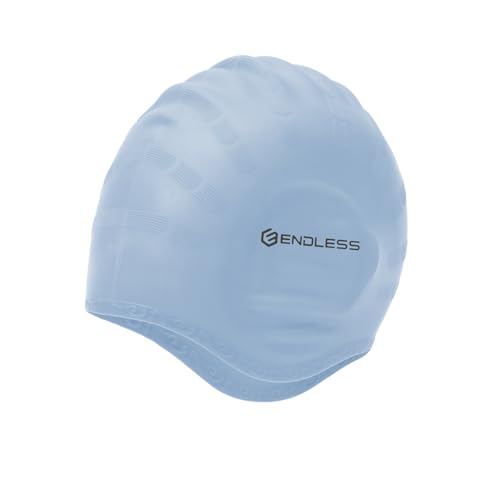 Endless EL1023 Comfortable Silicon Swimming Cap with Ergonomic Ear Pockets | Fully Elastic Waterproof Cap for Long and Short Hair with Thicker Edge | for Women and Men| Color:Silver| Size: Free Size von Endless