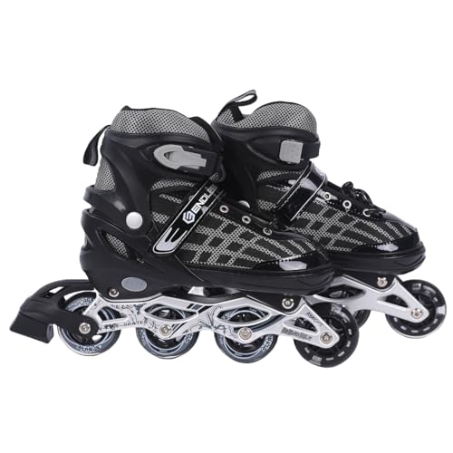 Endless EL1025 Inline Adjustable Skates Large Size 39 EUR (UK 5.5) - 43 EUR (UK 9) for 12 Years and Above | Black | Aluminium Chassis and 70 mm PU Wheels | Front Wheel Flash, ABEC 7 Bearing von Endless