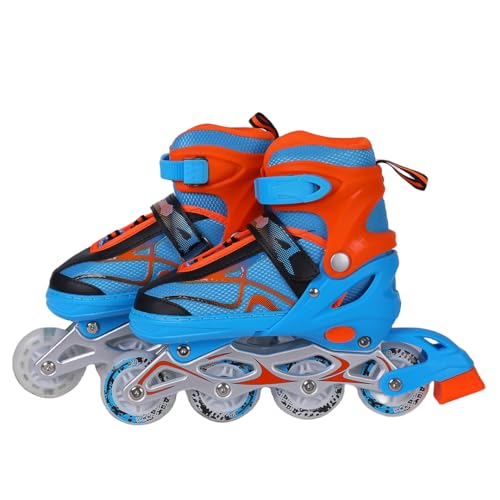 Endless EL1027 Inline Adjustable Skates Large 39 EUR (UK 5.5) - 43 EUR (UK 9) for 12 Years and Above | Blue, Orange | Aluminium Chassis and 70 mm PU Wheels | All Wheels Flash, ABEC 7 Bearings von Endless