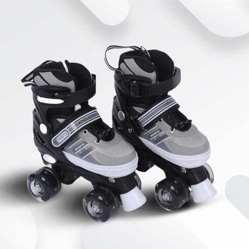 Endless EL1029 Adjustable Roller Skates Medium Size 34 EUR (UK 1.5) - 38 EUR (UK 5) for 6 to 12 Years | Black | Strong Chassis and 70 mm PU Four Flashing Wheels | ABEC 7 Bearings | Indoor and Outdoor von Endless