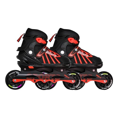 Endless EL1031 Inline Adjustable Skates Medium Size 34 EUR (UK 1.5) - 38 EUR (UK 5) for 6 to 12 Years | Red | Aluminium Chassis and 100 mm PU Three Wheels | with ABEC 9 Bearings | Indoor and Outdoor von Endless