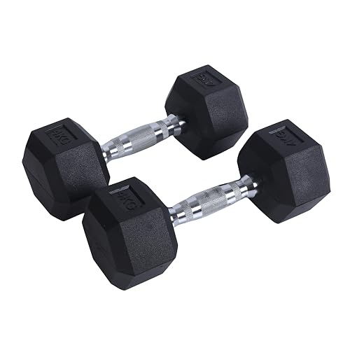 Endless Pair of 4 Kg (2 * 8.8 LB) Hexagon Rubber Coated Dumbbells | Black | Material: Iron and Rubber | Perfect for Bodybuilding, Fitness, Weight Lifting and Training at Home or Gym von Endless