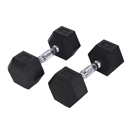 Endless Pair of 5 Kg (2 * 11 LB) Hexagon Rubber Coated Dumbbell | Black | Material: Iron and Rubber | Perfect for Bodybuilding, Fitness, Weight Lifting and Training at Home or Gym von Endless