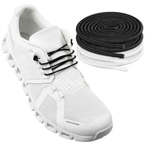 Endoto 2 Paare Elastische Ohne Binden Schnürsenkel für ON Cloud 5 Running Schuhe, Ersatz Rund Dehnbare Gummi Laces Schuhbänder Shoelaces für On Laufschuhe(Schwarz&Weiß 16 Zoll) von Endoto